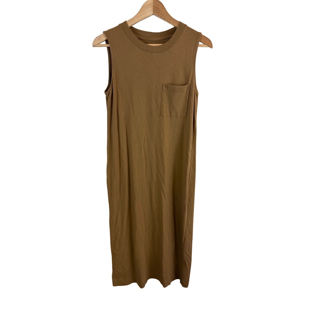 Everlane Cotton Sleeveless Pocket Midi T Shirt Dress Size S Brown Slit